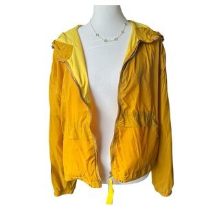 Mustard Yellow Hooded Windbreaker Utility Women’s Large Raincoat